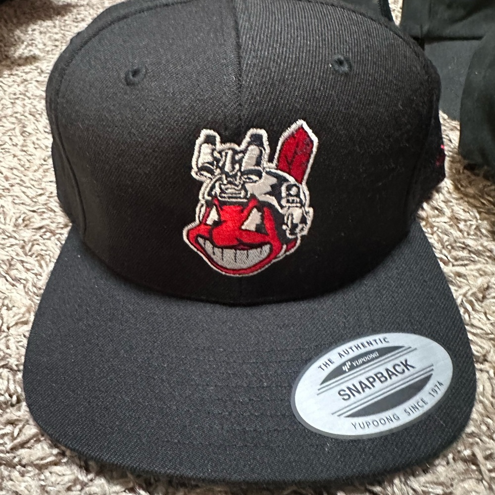 Black Snapback Hat with Red and White Embroidery